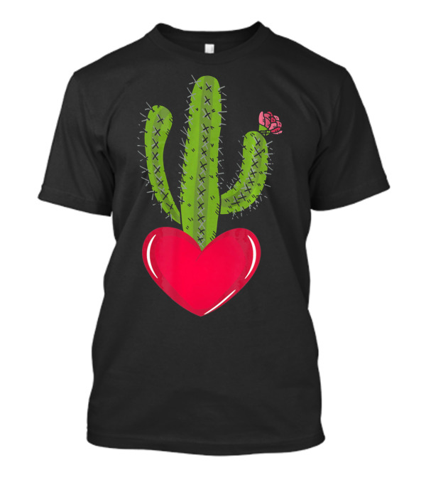 Heart And Cactus Flower Cacti Lovers Romantic Spiny Plant T-Shirt