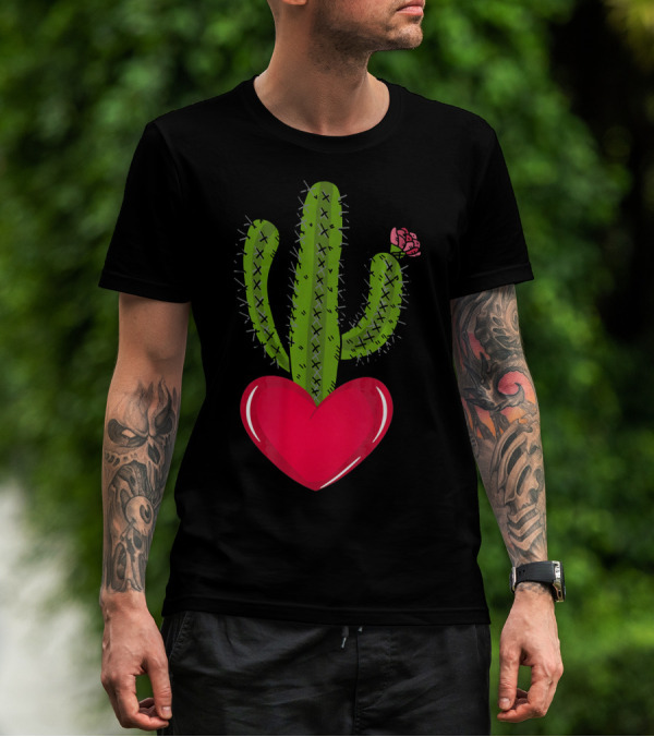 Heart And Cactus Flower Cacti Lovers Romantic Spiny Plant T-Shirt