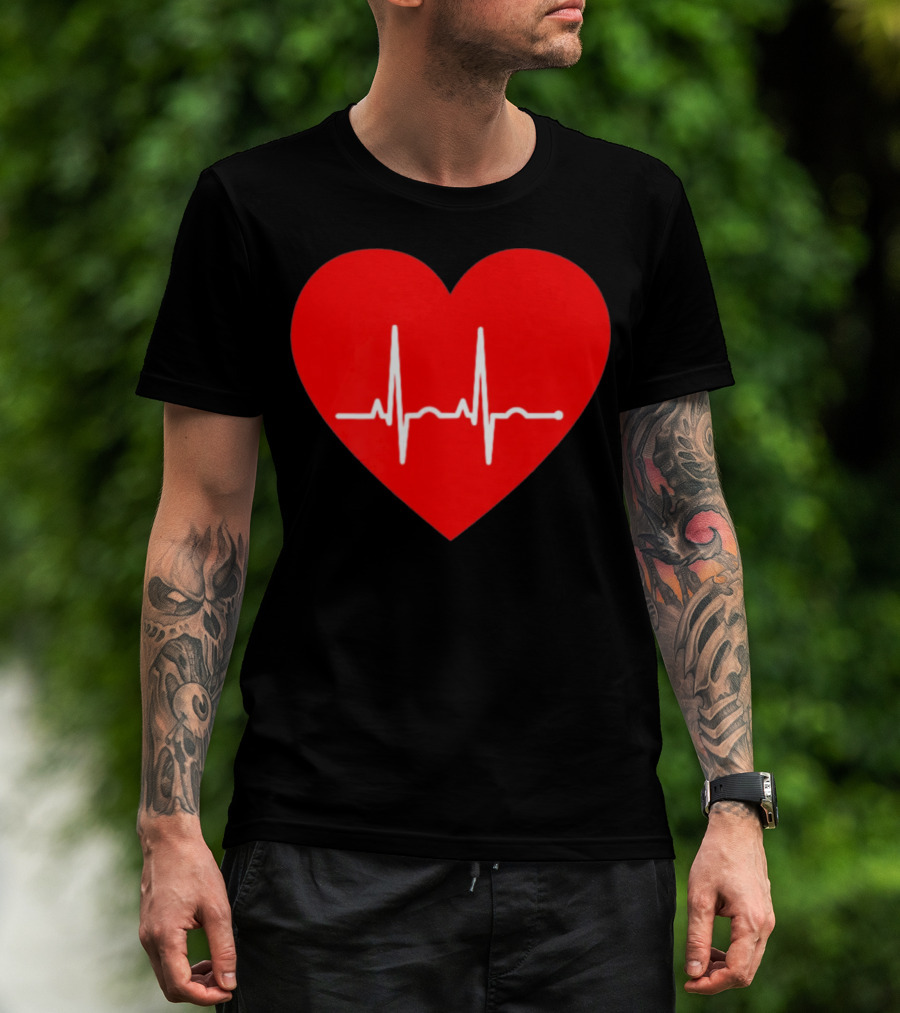Red Heart With EKG Heartbeat Line T-Shirt