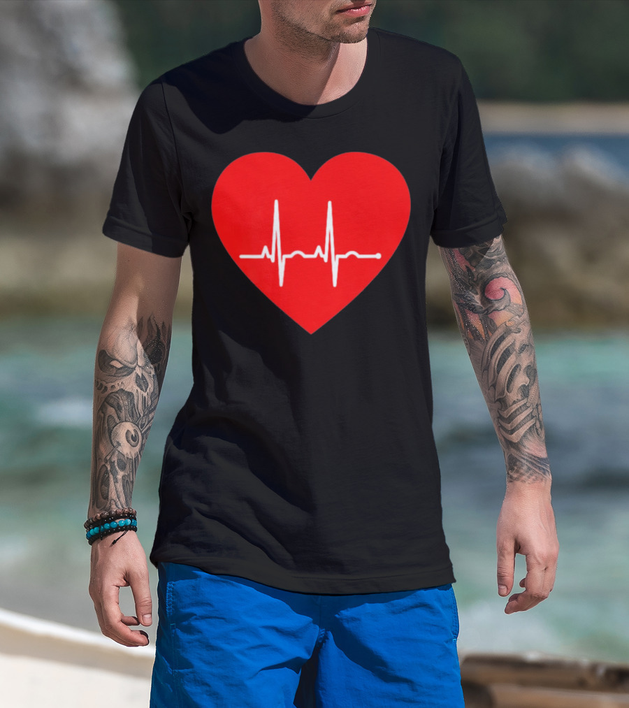 Red Heart With EKG Heartbeat Line T-Shirt