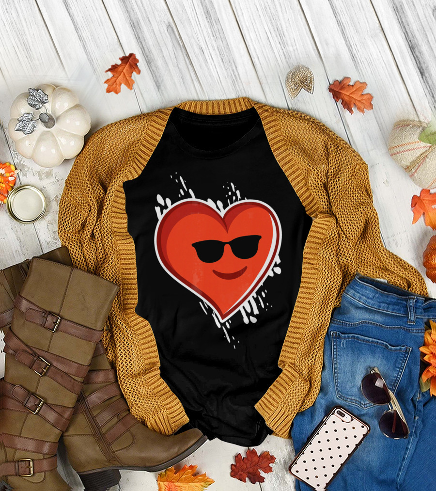Heart Emoji Cool Shades Valentines T-Shirt