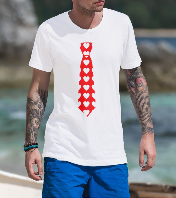 Hearts Pattern Necktie Valentine Love T-Shirt