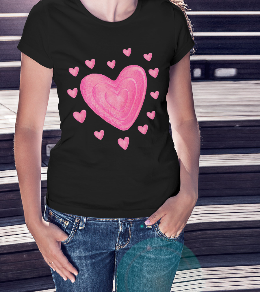 Hearts Valentines Kids School Pink Heart T-Shirt