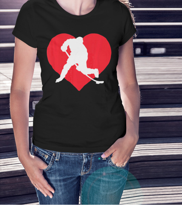 Valentine's Day Hockey Lover Heart T-Shirt