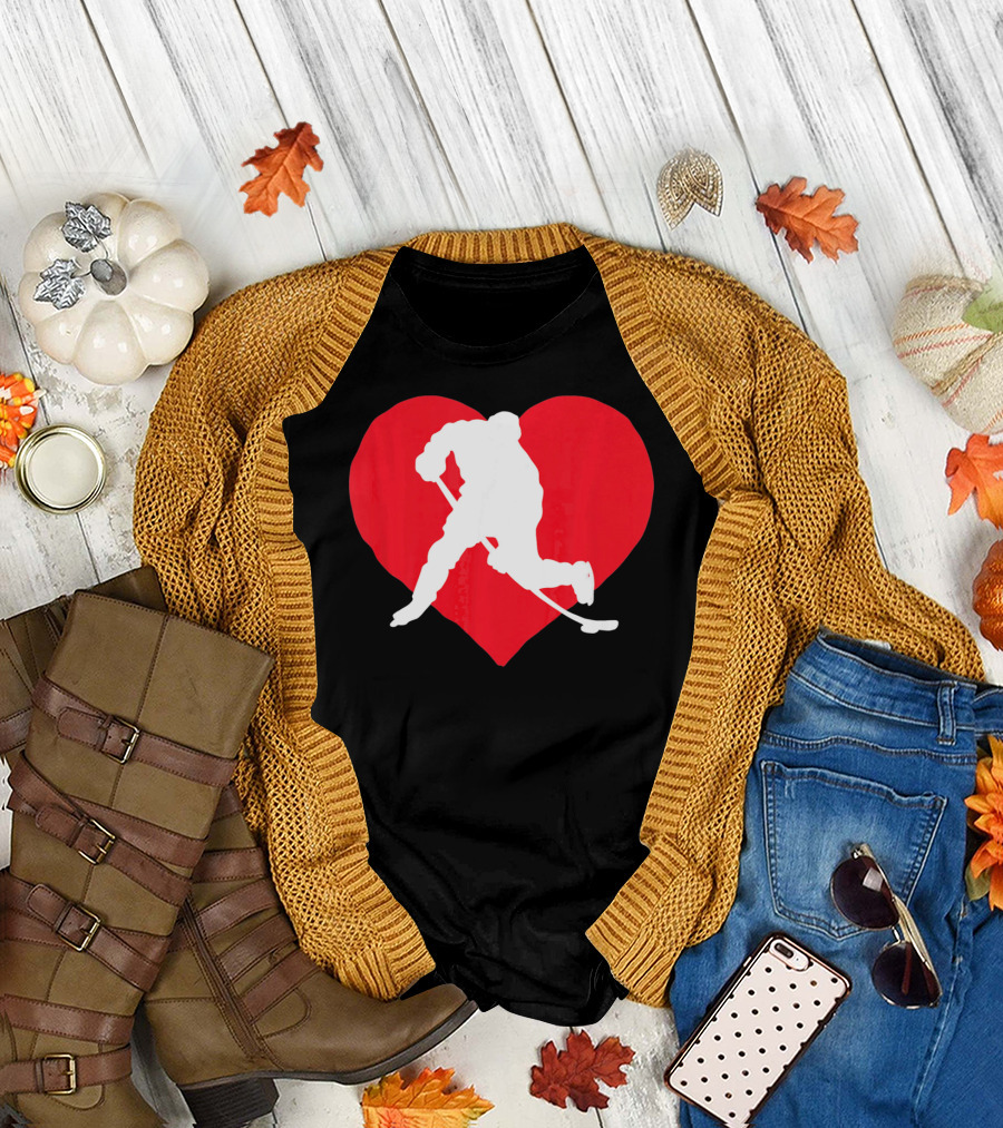 Valentine's Day Hockey Lover Heart T-Shirt