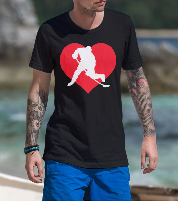 Valentine's Day Hockey Lover Heart T-Shirt