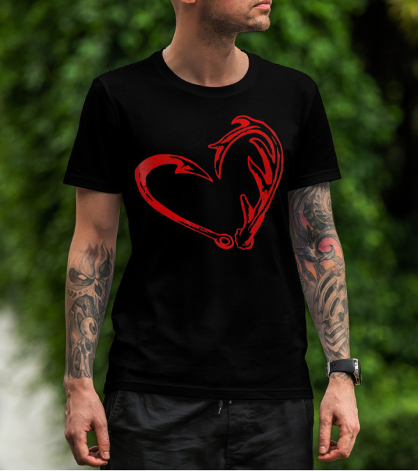 Hook And Antler Heart Fisherman Hunter Val T-Shirt