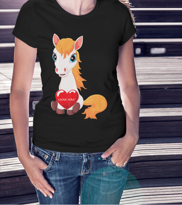 Horse With Heart Saying I Love You Valentine T-Shirt