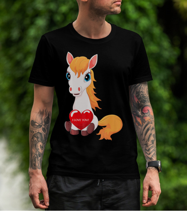 Horse With Heart Saying I Love You Valentine T-Shirt