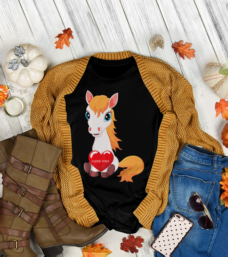 Horse with Heart Saying I Love You Valentine T-Shirt