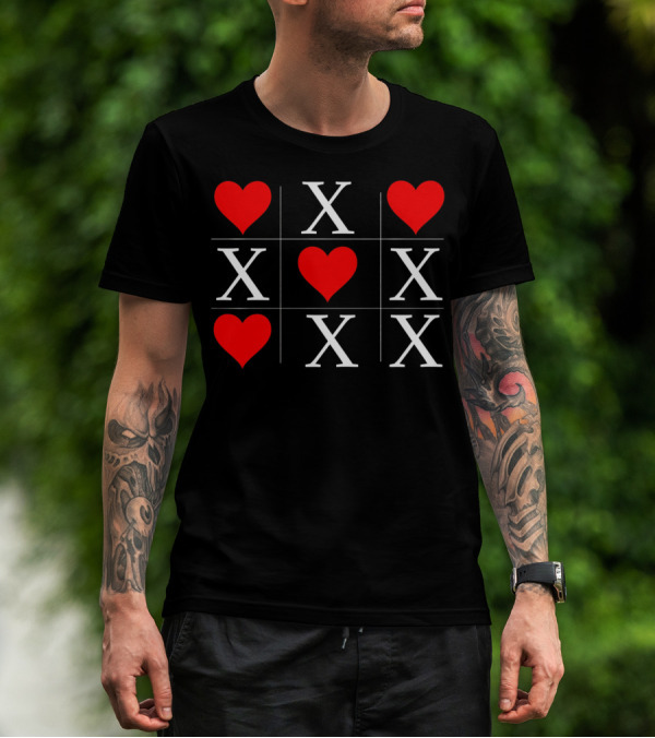Hugs And Kisses Tic Tac Toe Valentine's X And Heart Grid T-Shirt