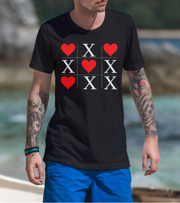 Hugs And Kisses Tic Tac Toe Valentine's X And Heart Grid T-Shirt