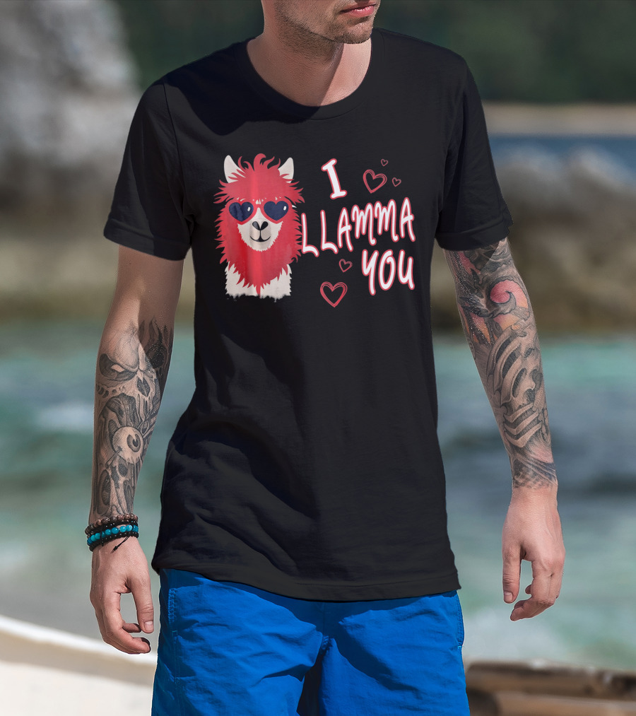 I Llamma You Heart Sunglasses Red Llama T-Shirt