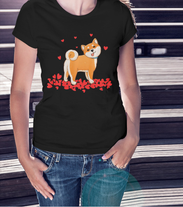 I Love My Shiba Inu Surrounded By Valentine Hearts T-Shirt