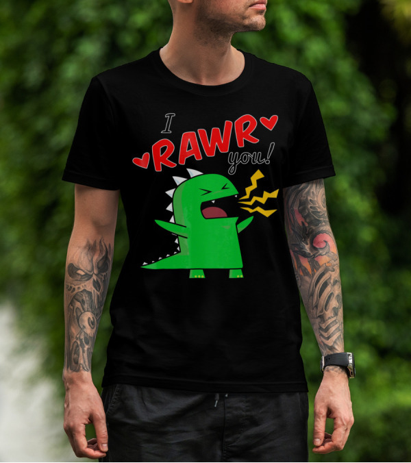 I RAWR You Cute Dinosaur Hearts And Lightning Cartoon T-Shirt