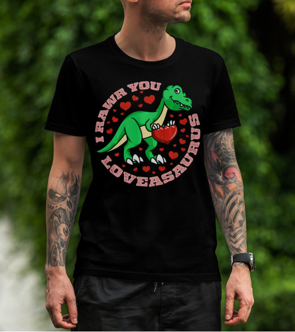 I Rawr You Loveasaurus Valentine Day Dinosaur Heart Circle T-Shirt