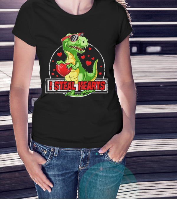 I Steal Hearts Dinosaur Rex Lovers Valentine's Day T-Shirt