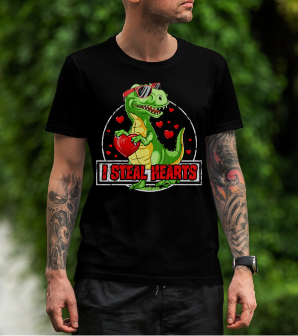 I Steal Hearts Dinosaur Rex Lovers Valentine's Day T-Shirt