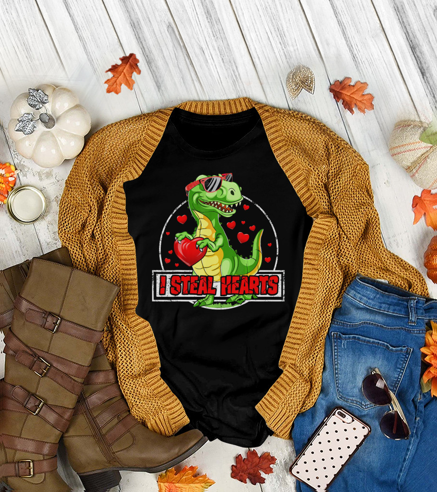 I Steal Hearts Dinosaur Rex Lovers Valentine's Day T-Shirt