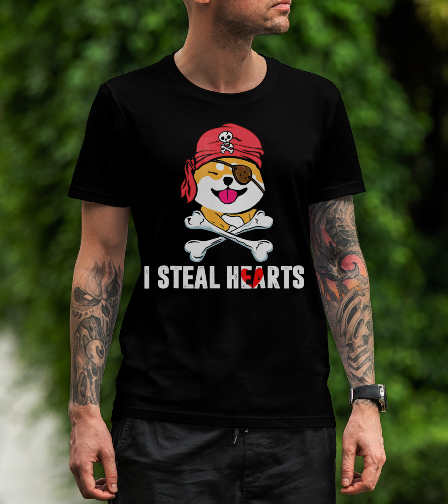 I Steal Hearts Shiba Inu Pirate Skull Bandana Crossbones T-Shirt