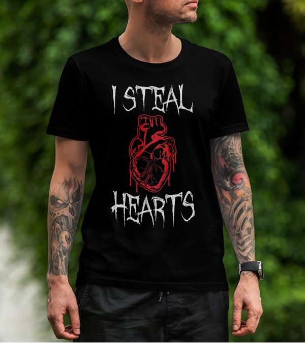 I Steal Hearts With Red Dripping Anatomical Heart Valentine Horror T-Shirt