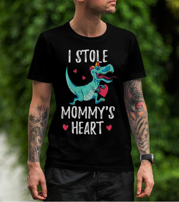 I Stole Mommy's Heart Valentine's Day Dino With Hearts T-Shirt