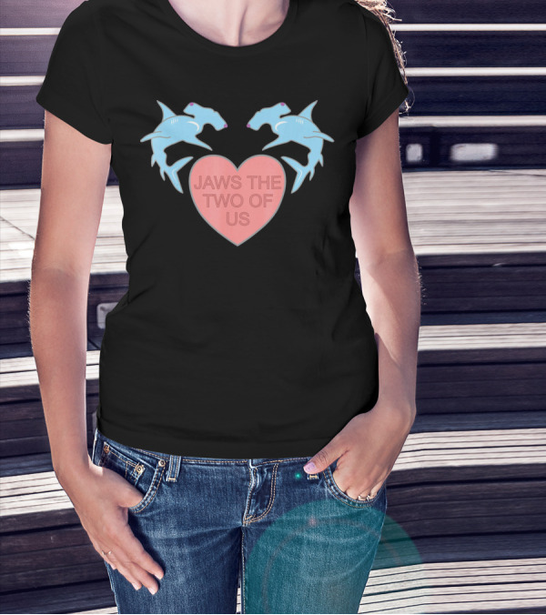 Jaws The Two Of Us Valentines Heart With Hammerhead Sharks T-Shirt