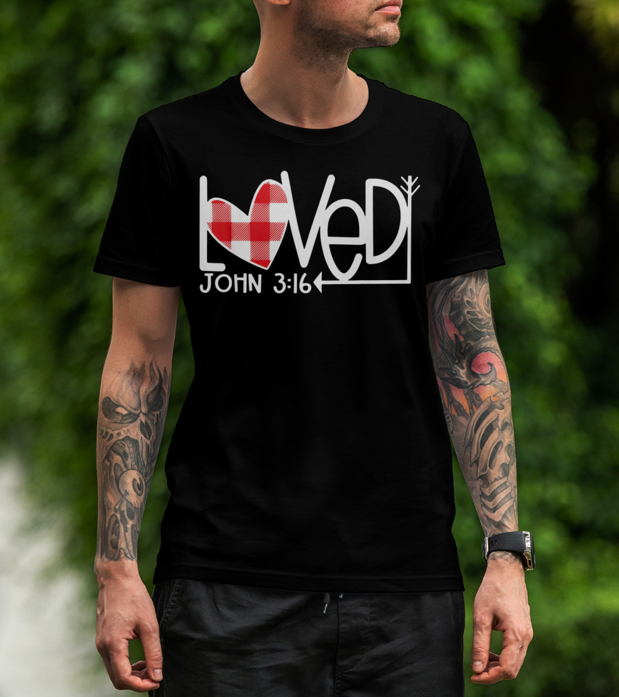 John 3:16 Loved Valentine Plaid Heart Arrow T-Shirt