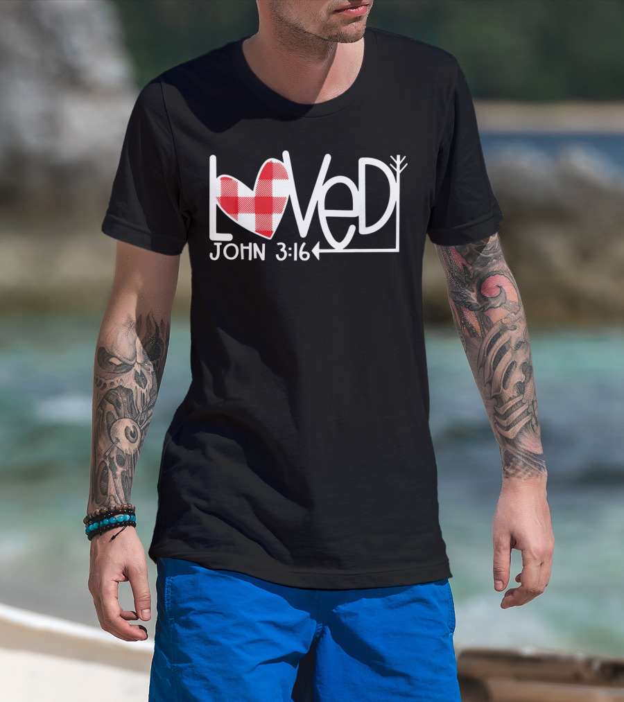 John 3:16 Loved Valentine Plaid Heart Arrow T-Shirt