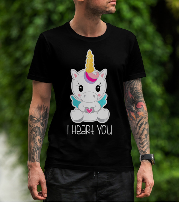 Kids Cute I Heart You Unicorn Hugging Adorable Kawaii T-Shirt
