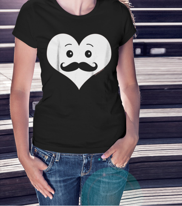 Kids Cute Smiley Heart Mustache Valentine T-Shirt
