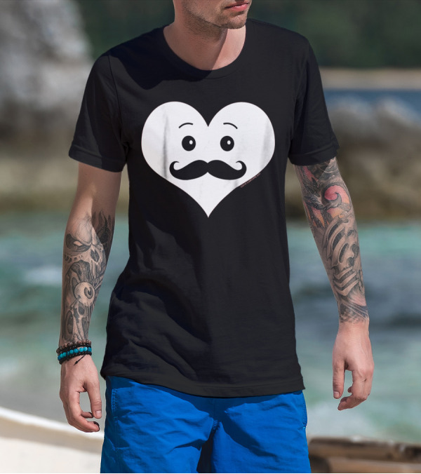 Kids Cute Smiley Heart Mustache Valentine T-Shirt
