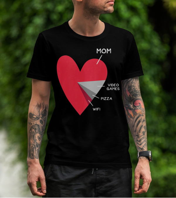 Mom Heart Video Games Pizza Wifi Pie Chart T-Shirt