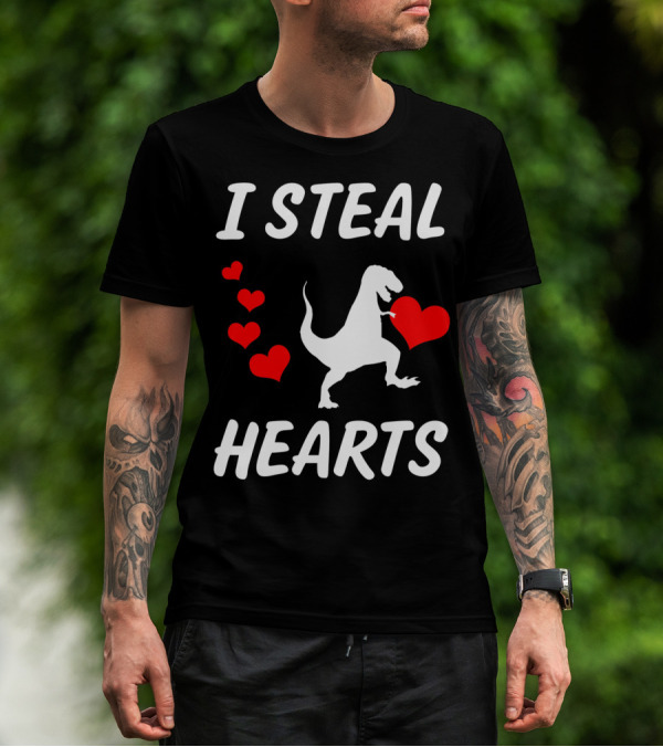 I Steal Hearts Funny Boys Dinosaur Valentine Kids T-Shirt