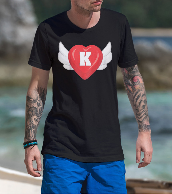 Kids Monogram K Red Heart With Wings T-Shirt