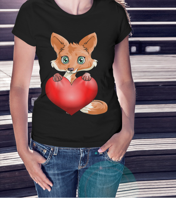 Cute Valentine's Day Fox Holding Heart T-Shirt
