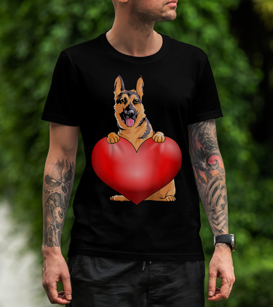 Kids Valentines Day German Shepherd Holding Heart T-Shirt