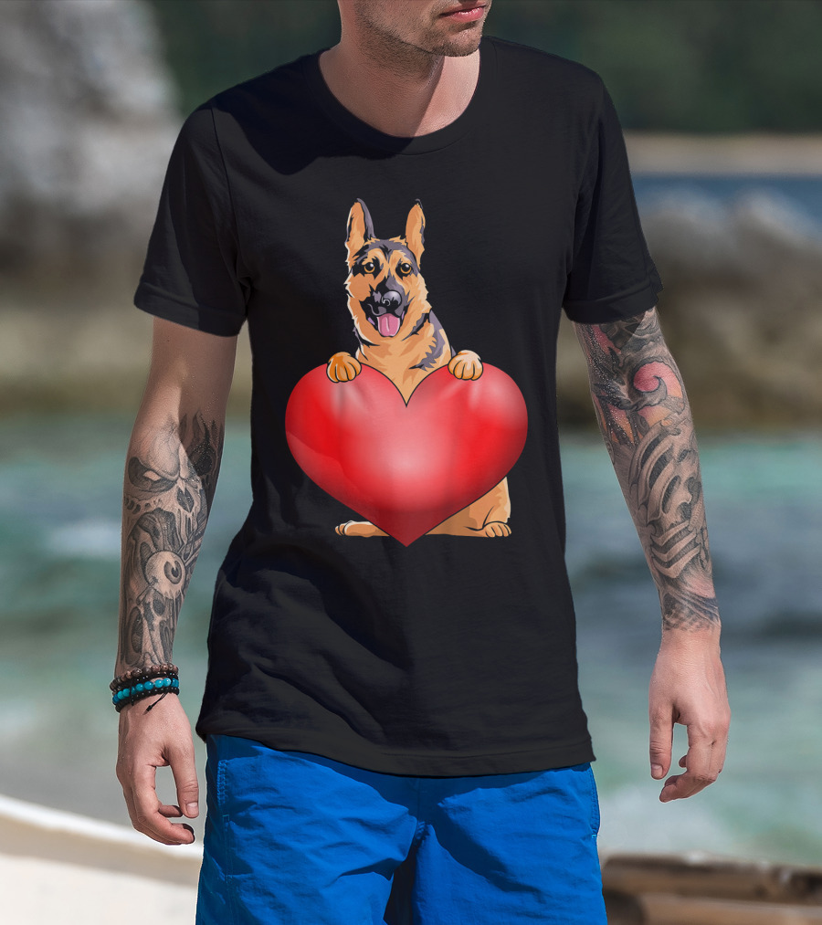 Kids Valentines Day German Shepherd Holding Heart T-Shirt