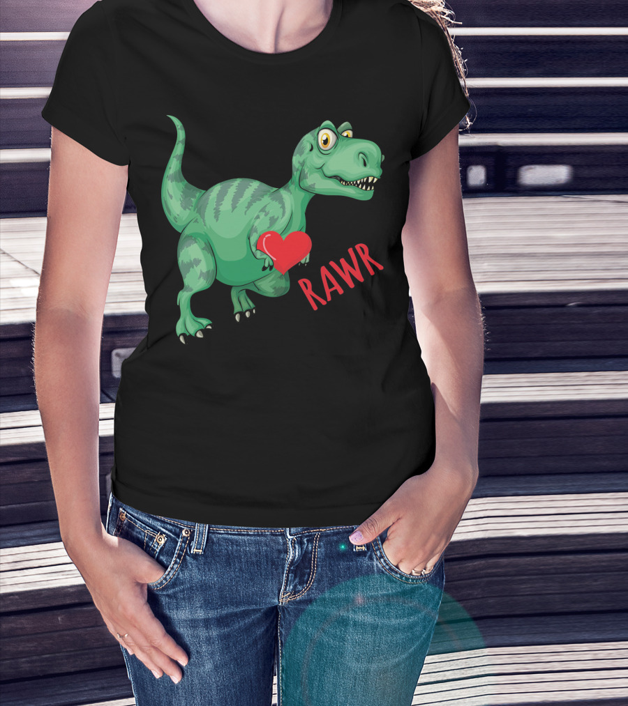 Kids Valentines Day Toddler Dinosaur Holding Heart Rawr T-Shirt