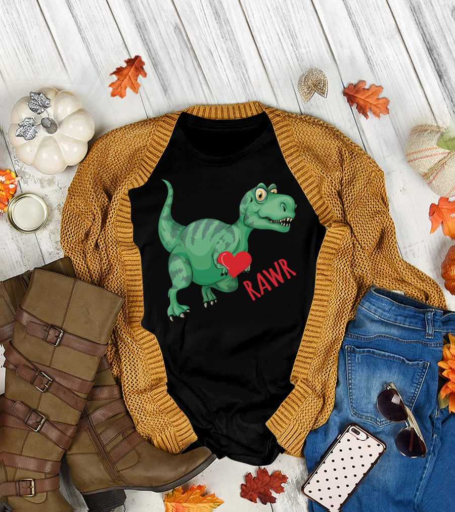 Kids Valentines Day Toddler Dinosaur Holding Heart Rawr T-Shirt