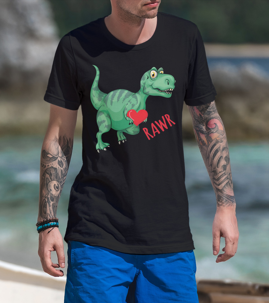 Kids Valentines Day Toddler Dinosaur Holding Heart Rawr T-Shirt