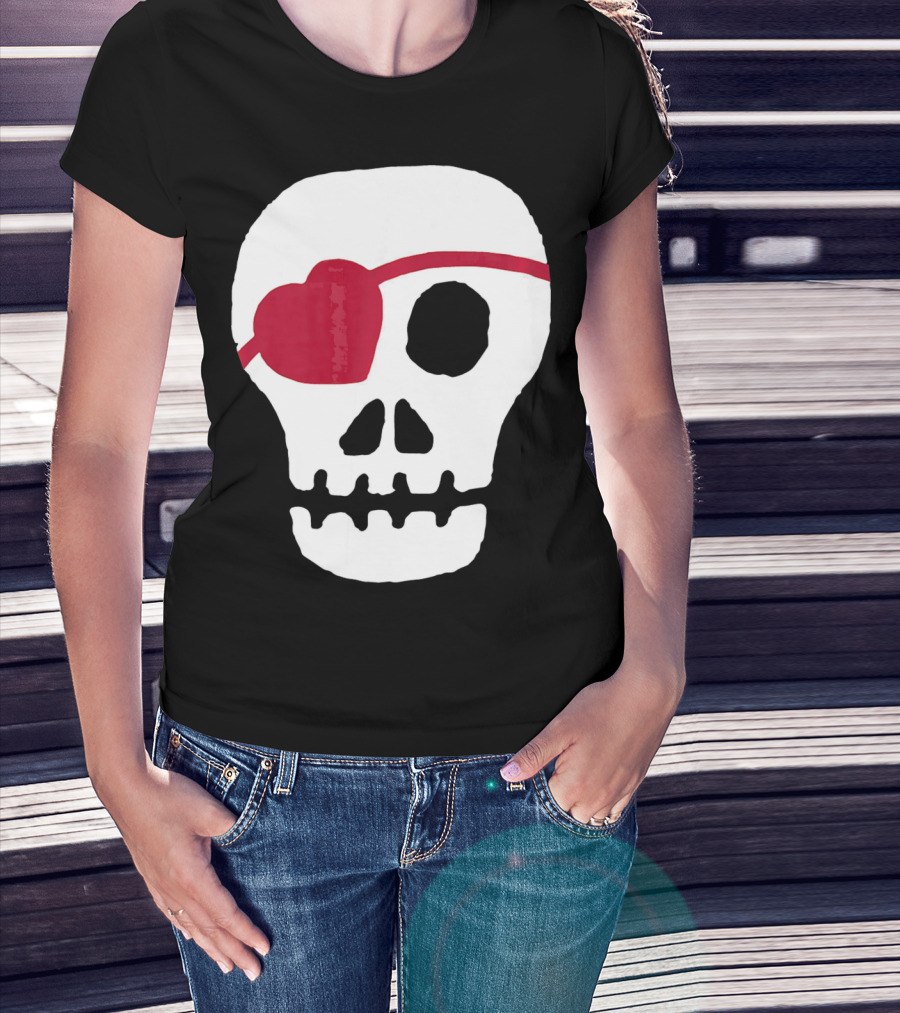 Kids Valentines Day Skull With Heart Eyepatch T-Shirt