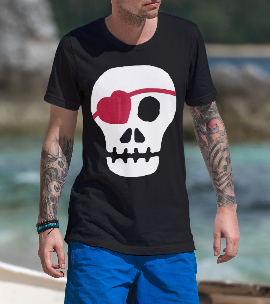 Kids Valentines Day Skull With Heart Eyepatch T-Shirt