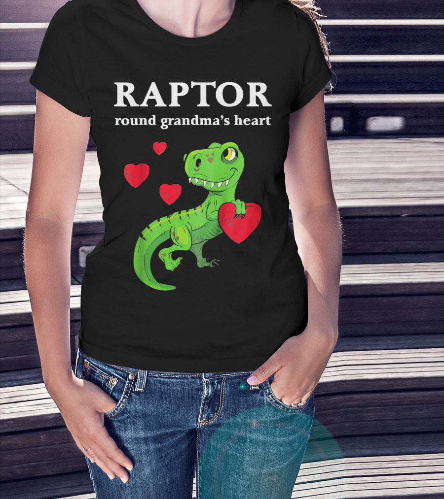 Raptor Round Grandma's Heart Valentines Rex Dinosaur T-Shirt