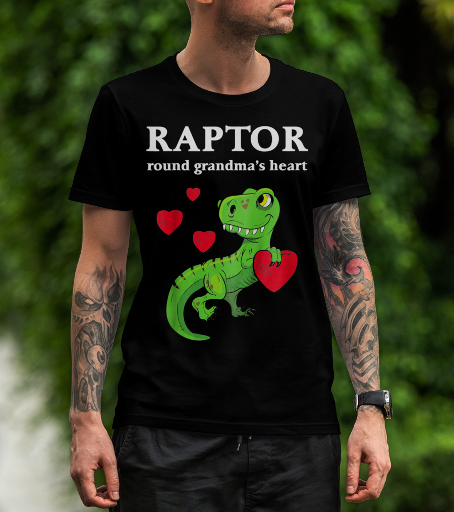 Raptor Round Grandma's Heart Valentines Rex Dinosaur T-Shirt