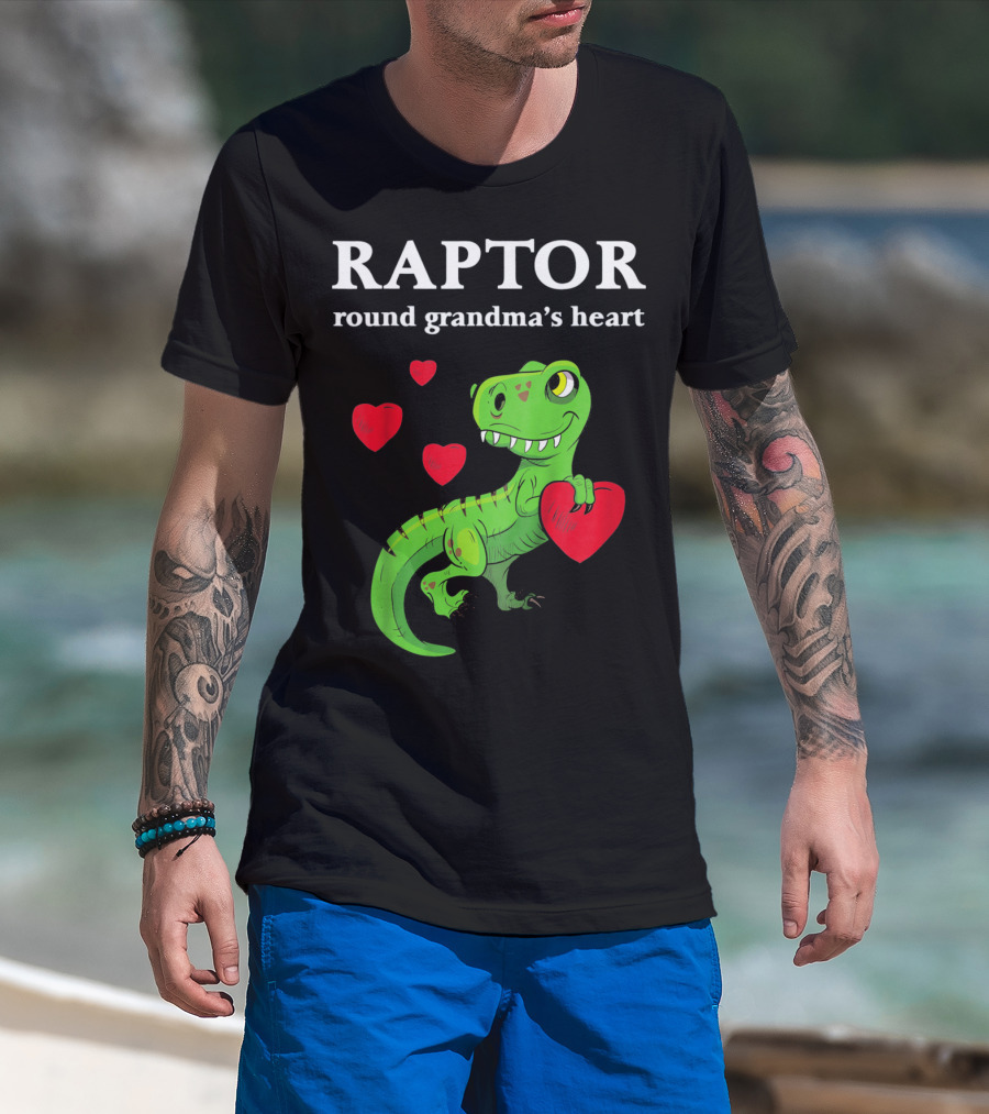 Raptor Round Grandma's Heart Valentines Rex Dinosaur T-Shirt