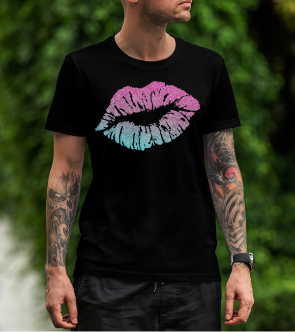 Kiss Lips Pink Blue Valentine Love T-Shirt