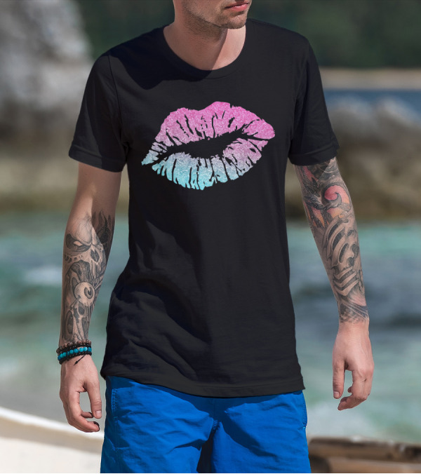 Kiss Lips Pink Blue Valentine Love T-Shirt