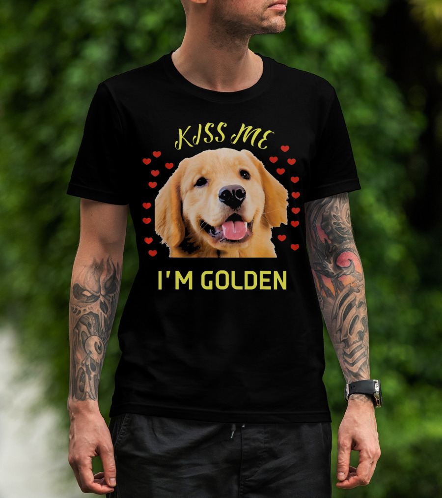 Kiss Me I'm Golden Golden Retriever Surrounded By Hearts T-Shirt