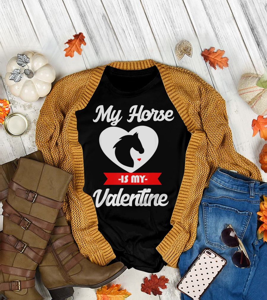 My Horse Is My Valentine Heart Silhouette Cowgirl Cowboy T-Shirt